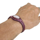 Boho Handcrafted Genuine Maroon Leather Bracelet with White Agate Stone Setting-Life Style Unisex Gift Fashion Jewelry Bangle-Cuff