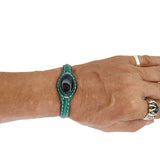 Handcrafted Genuine Leather Bracelet with Black Agate Stone -Gift Fashion-Unisex Jewelry Bracelet Cuff