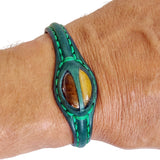 Handcrafted Genuine Leather Bracelet with Tiger Eye Stone -Unisex Gift Fashion Jewelry with Natural Stone Cuff