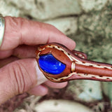 Handcrafted Genuine Vegetal Leather Bracelet with Blue Cat's Eye Stone Setting-Unisex Gift-Fashion Jewelry Cuff