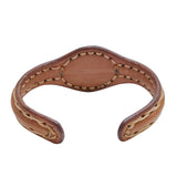 Handcrafted Genuine Vegetal Leather Bracelet with Blue Cat's Eye Stone Setting-Unisex Gift-Fashion Jewelry Cuff