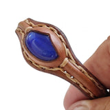 Handcrafted Genuine Vegetal Leather Bracelet with Blue Cat's Eye Stone Setting-Unisex Gift-Fashion Jewelry Cuff