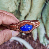 Handcrafted Genuine Vegetal Leather Bracelet with Blue Cat's Eye Stone Setting-Unisex Gift-Fashion Jewelry Cuff