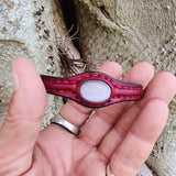 Handcrafted Genuine Vegetal Leather Bracelet with White Cat Eye Stone Setting-Unisex Gift-Unique Gift Fashion Jewelry Cuff