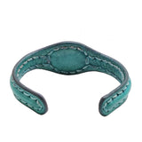 Handcrafted Genuine Green Vegetal Leather Bracelet with Red Agate Stone Setting-Unisex Gift-Fashion Jewelry Cuff