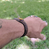 Handcrafted Genuine Vegetal Leather Bracelet with Yellow Agate Stone Setting-Unisex Gift - Fashion Jewelry Cuff