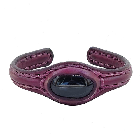 Handcrafted Genuine Vegetal Leather Bracelet with Green Agate Stone Setting-Unisex Gift Fashion Jewelry Cuff