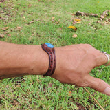 Handcrafted Genuine Vegetal Leather Bracelet with Firuze Stone Setting-Unisex Gift -  Fashion Jewelry Cuff