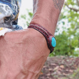Handcrafted Genuine Vegetal Leather Bracelet with Firuze Stone Setting-Unisex Gift -  Fashion Jewelry Cuff
