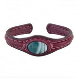 Handcrafted Genuine Brown Vegetal Leather Bracelet with Green Agate Stone Setting-Unisex Gift-Unique Fashion Jewelry Cuff