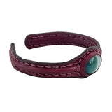 Handcrafted Genuine Brown Vegetal Leather Bracelet with Green Agate Stone Setting-Unisex Gift-Unique Fashion Jewelry Cuff