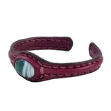 Handcrafted Genuine Brown Vegetal Leather Bracelet with Green Agate Stone Setting-Unisex Gift-Unique Fashion Jewelry Cuff
