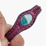 Handcrafted Genuine Brown Vegetal Leather Bracelet with Green Agate Stone Setting-Unisex Gift-Unique Fashion Jewelry Cuff