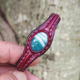 Handcrafted Genuine Brown Vegetal Leather Bracelet with Green Agate Stone Setting-Unisex Gift-Unique Fashion Jewelry Cuff