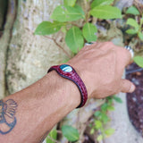 Handcrafted Genuine Brown Vegetal Leather Bracelet with Green Agate Stone Setting-Unisex Gift-Unique Fashion Jewelry Cuff