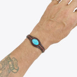 Handcrafted Genuine Vegetal Leather Bracelet with Firuze Stone Setting-Unisex Gift Unique Fashion Jewelry Cuff-Small