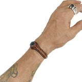 Handcrafted Genuine Brown Vegetal Leather Bracelet with Black Agate Stone Setting-Lifestyle Unisex Gift Fashion Jewelry Cuff