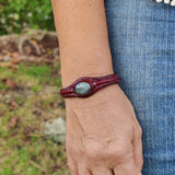 Boho Handcrafted Genuine Maroon Leather Bracelet with White Agate Stone Setting-Life Style Unisex Gift Fashion Jewelry Bangle-Cuff