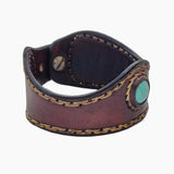 Handcrafted Genuine Brown Vegetal Leather Cuff with Firuze Stone Setting-Lifestyle Unique Gift Fashion Jewelry Bracelet