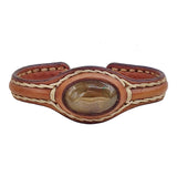 Handcrafted Brown Genuine Vegetal Leather Bracelet with Yellow Agate Stone Setting-Unisex Gift Fashion Jewelry Cuff Wristband