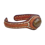 Handcrafted Brown Genuine Vegetal Leather Bracelet with Yellow Agate Stone Setting-Unisex Gift Fashion Jewelry Cuff Wristband