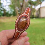 Handcrafted Brown Genuine Vegetal Leather Bracelet with Yellow Agate Stone Setting-Unisex Gift Fashion Jewelry Cuff Wristband