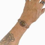 Handcrafted Brown Genuine Vegetal Leather Bracelet with Yellow Agate Stone Setting-Unisex Gift Fashion Jewelry Cuff Wristband