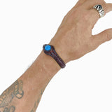 Handcrafted Genuine Brown Vegetal Leather Bracelet with Firuze Stone Setting-Unisex Gift Unique Fashion Jewelry Cuff-Wristband