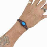 Handcrafted Genuine Brown Vegetal Leather Bracelet with Firuze Stone Setting-Unisex Gift Unique Fashion Jewelry Cuff-Wristband