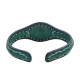 Handcrafted Genuine Green Vegetal Leather Bracelet with Gray Cat Eye Stone Setting-Unisex Gift-Unique Fashion Jewelry Cuff Wristband