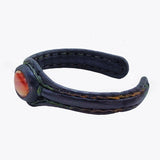 Handcrafted Black Genuine Vegetal Leather Bracelet with Amber Agate Stone Setting-Unisex Gift Fashion Jewelry Cuff Wristband