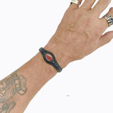 Handcrafted Black Genuine Vegetal Leather Bracelet with Amber Agate Stone Setting-Unisex Gift Fashion Jewelry Cuff Wristband