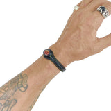 Handcrafted Black Genuine Vegetal Leather Bracelet with Amber Agate Stone Setting-Unisex Gift Fashion Jewelry Cuff Wristband