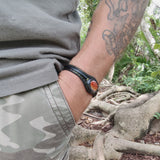 Handcrafted Black Genuine Vegetal Leather Bracelet with Amber Agate Stone Setting-Unisex Gift Fashion Jewelry Cuff Wristband