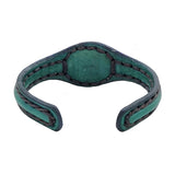 Handcrafted Genuine Green Vegetal Leather Bracelet with Yellow Agate Stone Setting-Unisex Gift Fashion Jewelry Cuff Wristband