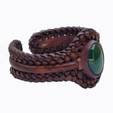 Handcrafted Genuine Brown Leather Braided Bracelet with Green Agate Stone-Unisex Gift Fashion Jewelry with Naturel Stone Cuff Wristband