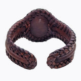 Handcrafted Genuine Brown Leather Braided Bracelet with Green Agate Stone-Unisex Gift Fashion Jewelry with Naturel Stone Cuff Wristband