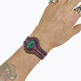 Handcrafted Genuine Brown Leather Braided Bracelet with Green Agate Stone-Unisex Gift Fashion Jewelry with Naturel Stone Cuff Wristband