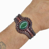Handcrafted Genuine Brown Leather Braided Bracelet with Green Agate Stone-Unisex Gift Fashion Jewelry with Naturel Stone Cuff Wristband