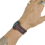 Handcrafted Genuine Brown Leather Braided Bracelet with Green Agate Stone-Unisex Gift Fashion Jewelry with Naturel Stone Cuff Wristband