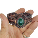 Handcrafted Genuine Brown Leather Braided Bracelet with Green Agate Stone-Unisex Gift Fashion Jewelry with Naturel Stone Cuff Wristband