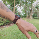 Handcrafted Genuine Brown Leather Braided Bracelet with Green Agate Stone-Unisex Gift Fashion Jewelry with Naturel Stone Cuff Wristband