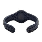 Handcrafted Black Genuine Vegetal Braided Leather Bracelet with Amber Agate Stone Setting-Unisex Gift Fashion Jewelry Cuff Wristband