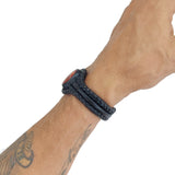 Handcrafted Black Genuine Vegetal Braided Leather Bracelet with Amber Agate Stone Setting-Unisex Gift Fashion Jewelry Cuff Wristband