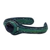 Handcrafted Genuine Green Color Vegetal Leather Bracelet with Black Agate Stone Setting-Lifestyle Gift Fashion Jewelry Cuff Bangle