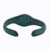 Handcrafted Genuine Green Color Vegetal Leather Bracelet with Black Agate Stone Setting-Lifestyle Gift Fashion Jewelry Cuff Bangle