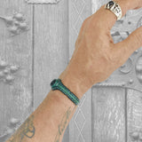 Handcrafted Genuine Green Color Vegetal Leather Bracelet with Black Agate Stone Setting-Lifestyle Gift Fashion Jewelry Cuff Bangle