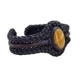 Bohemian Handcrafted Genuine Braided Leather Bracelet with Tiger Eye Stone -Unisex Gift Fashion Jewelry with Natural Stone Cuff