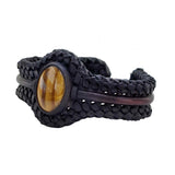 Bohemian Handcrafted Genuine Braided Leather Bracelet with Tiger Eye Stone -Unisex Gift Fashion Jewelry with Natural Stone Cuff