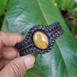 Bohemian Handcrafted Genuine Braided Leather Bracelet with Tiger Eye Stone -Unisex Gift Fashion Jewelry with Natural Stone Cuff